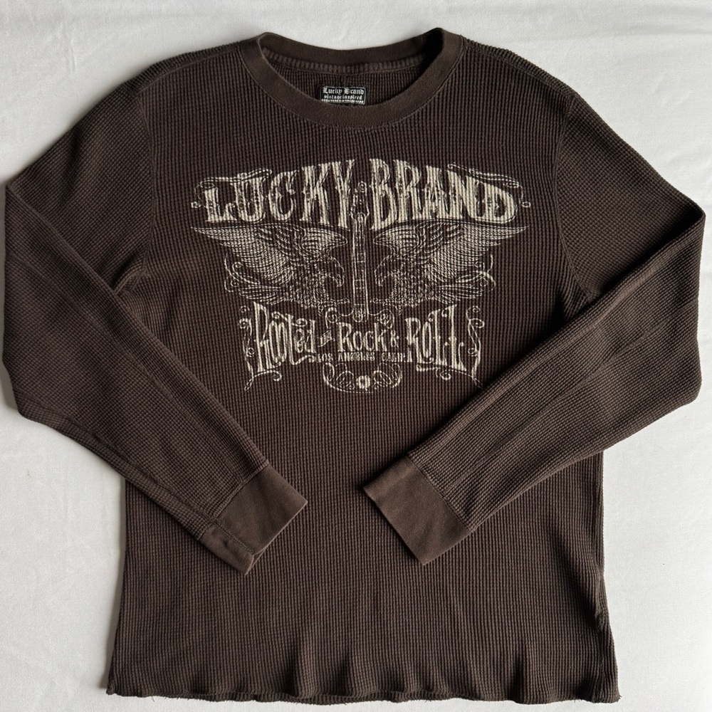Lucky Brand Brown Long Sleeve Graphic Thermal Tee